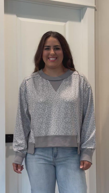 Gray Leopard Long Sleeve Top- Final Sale