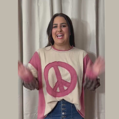 Strawberry Peace  Oversized Thermal Knit Pullover by Easel
