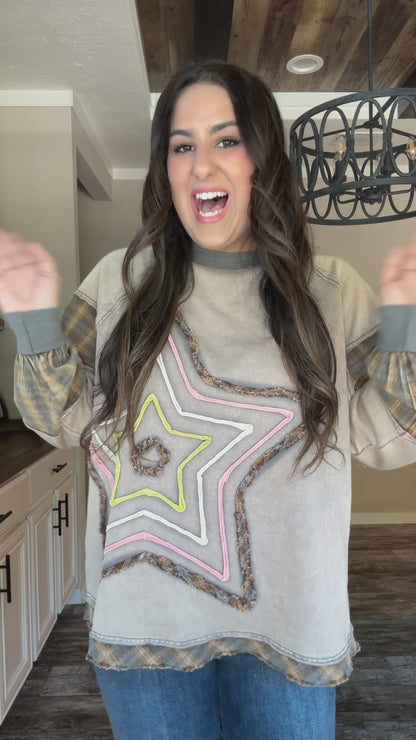 Star Patch Oversized Crewneck Pullover