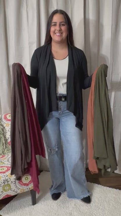 Soft Drape Open Front Wine Cardigan