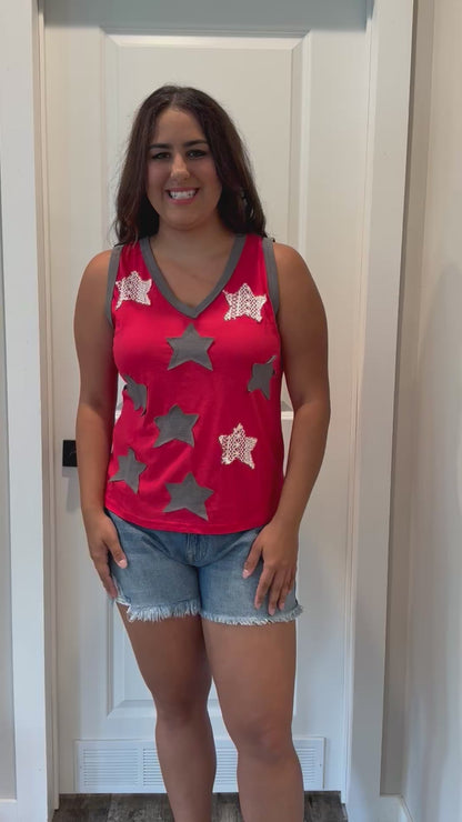Star Gazer Red V-Neck Tank Top
