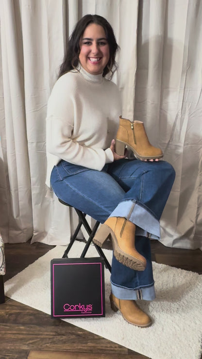 Corkys Rocky Top Camel Block Heel Ankle Bootie