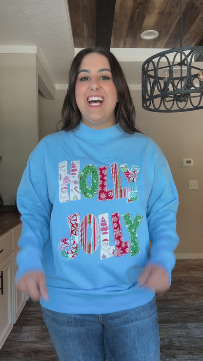 Holly Jolly Patchwork Mock Neck Sweatshirt
