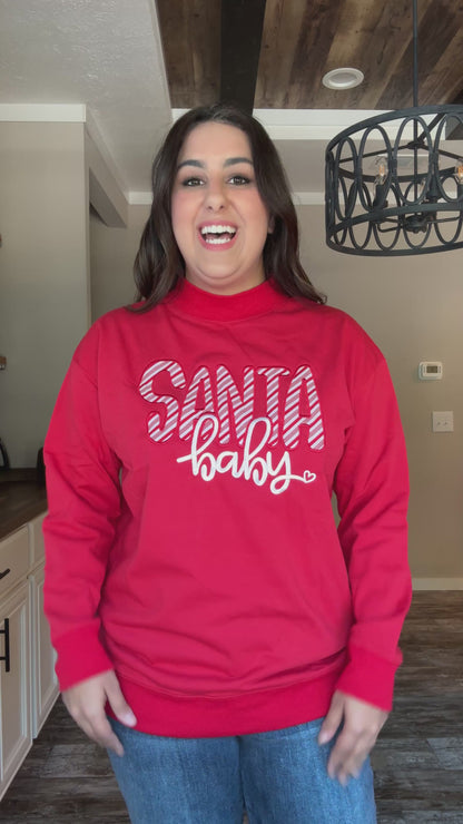 Santa Baby Candy Cane Appliqué Mock Neck Sweatshirt