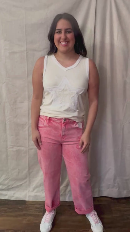 Star Struck Pink Acid Wash Boyfriend Jean