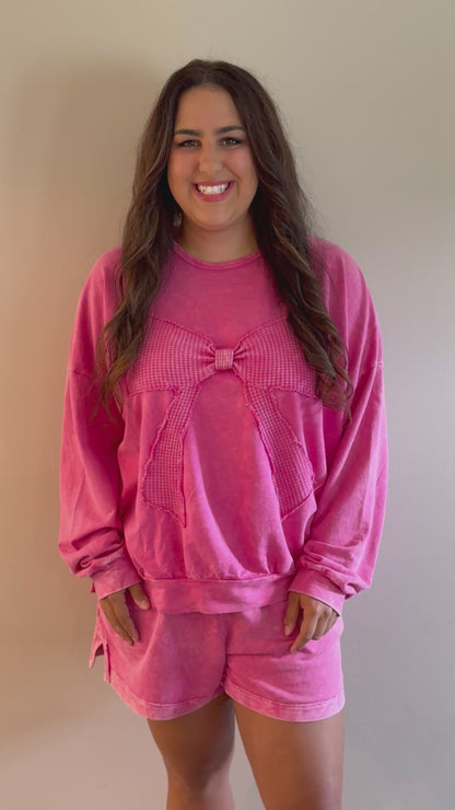 Just A Bow Thing Pullover & Shorts -Hot Pink Set