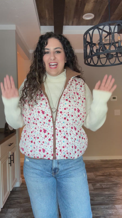 Floral Reversible Puff Vest