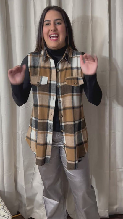 Plaid Sleeveless Button Down Vest