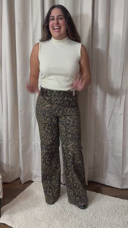 Judy Blue Walk On The Wild Side Leopard Wide Leg Jeans