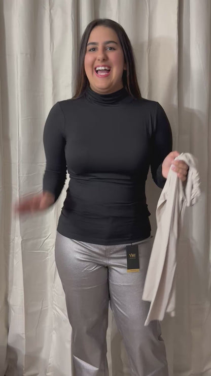 Sand Microfiber Everyday Mock Neck Top