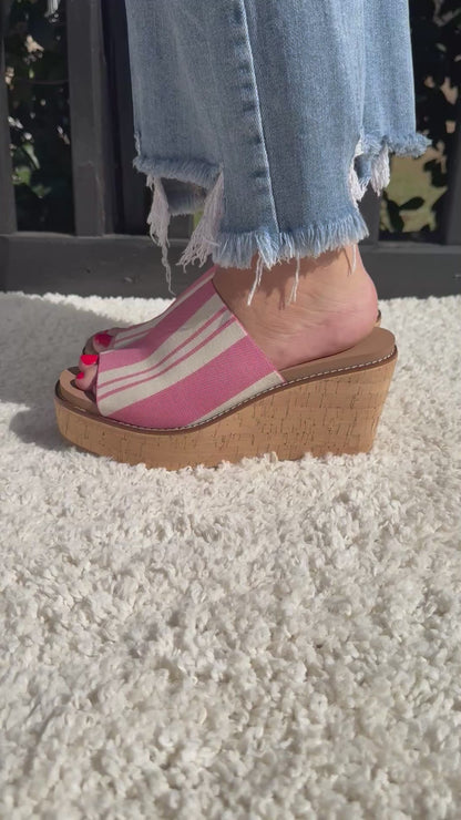 CORKYS MUGSHOT PINK NATURAL STRIPE WEDGE SANDAL