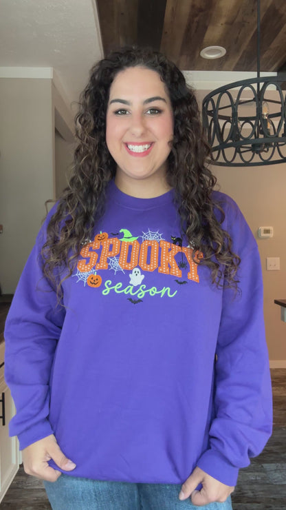 Spooky Season Appliqué Embroidered Halloween Sweatshirt – Purple