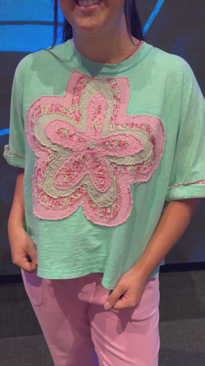 ATLANTIS GREEN FLOWER PATCH WASHED COTTON SLUB TOP EASEL