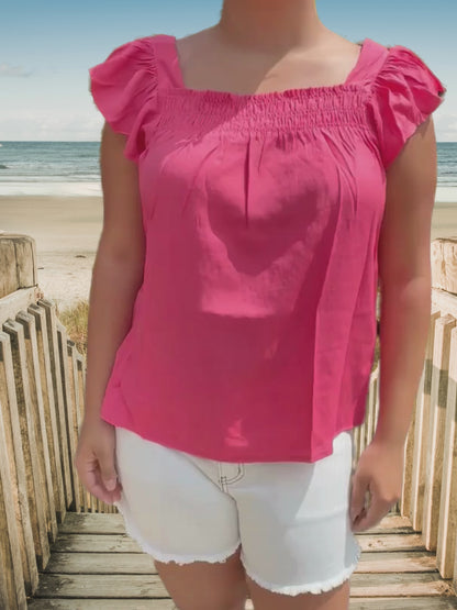 Coral Smocked Square Neck Top