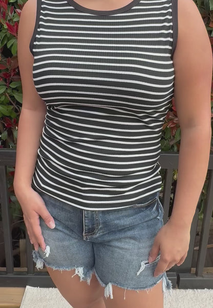 Black Stripe Ribbed Tank Top