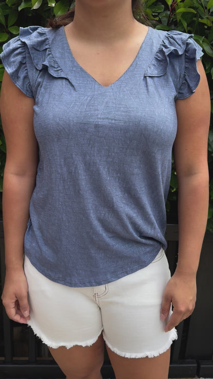Vintage Denim Blue Ruffle Top