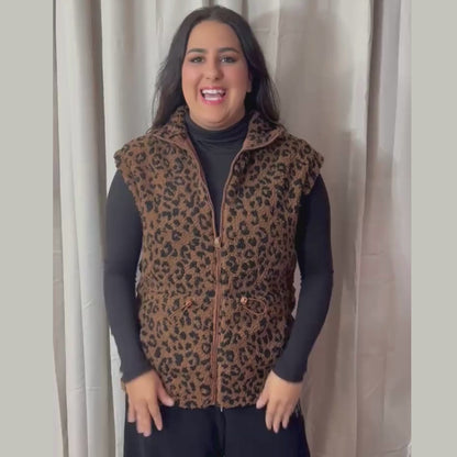 Leopard Sherpa Reversible Zip Vest