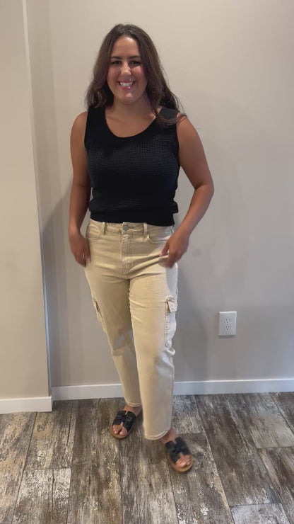Vervet Khaki High Rise Relaxed Straight Cargo Ankle Jeans Final Sale