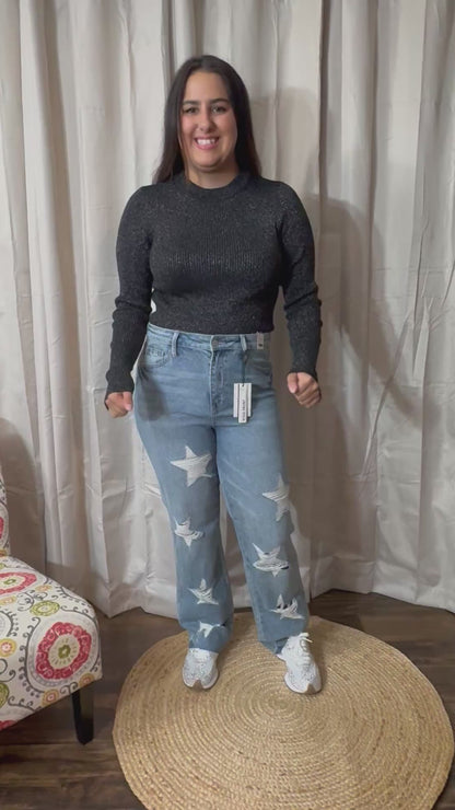 Judy Blue High-Waist Rigid Magic Star Distressed 90's Straight Jeans