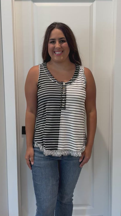 Ruffle Hem Stripe Tank Top