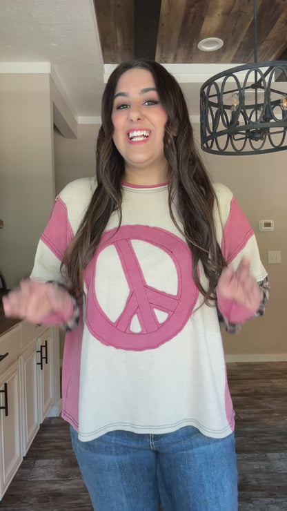 Peace Pink Oversized Thermal Pullover by Easel