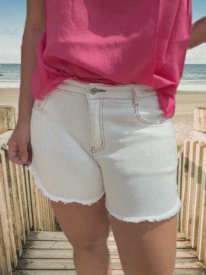 White Vibes Raw Hem High Waist Denim Shorts